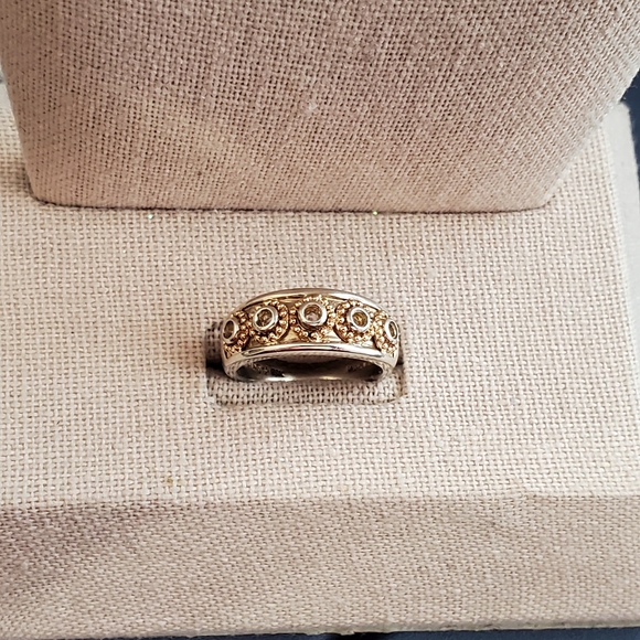 Sterling and 14K Yellow Gold Bead Open Circle Band Ring Michelle Albala - Picture 11 of 16